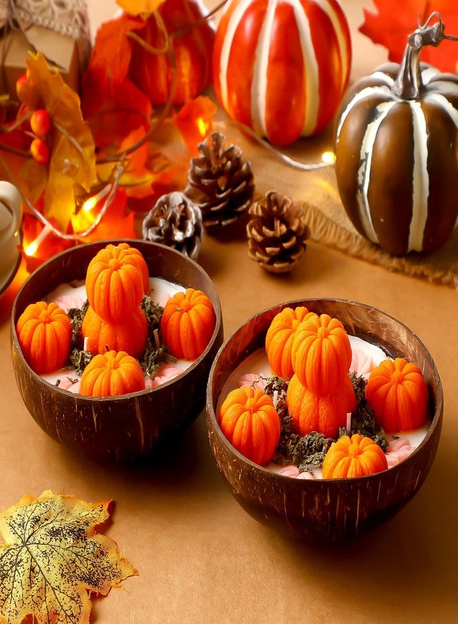 Conelist 2 Pcs Thanksgiving Scented Candle 5.9'' Fall Autumn Pumpkin Candle Decoration Spice Soy Wax Scented Coconut Bowl Tables Decor for Home Bedroom Bathroom Holiday Farmhouse Party Gift - Image 1